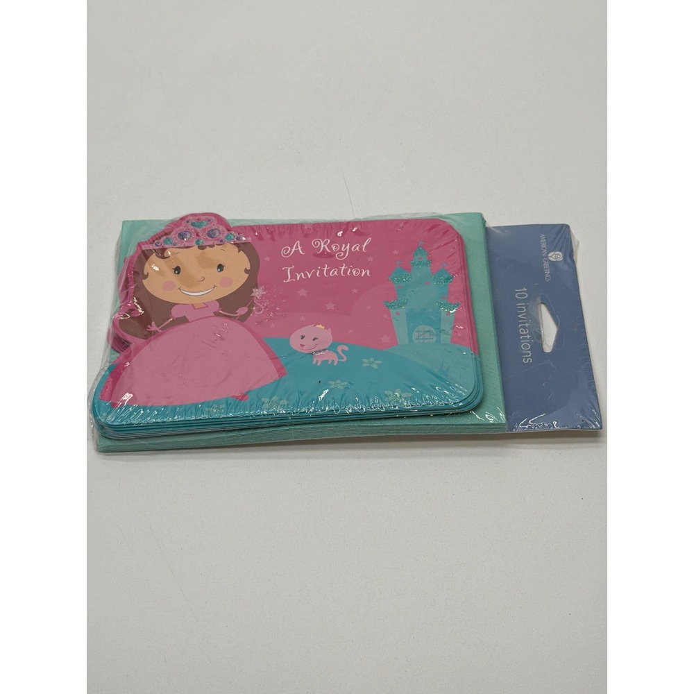 American Greetings Princess Birthday Invitations‎ 10ct Pink Teal Glitter